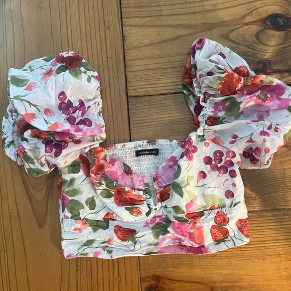 Abercrombie & Fitch Drama Puff Sleeve Sweetheart Set Top - Picture 6 of 8